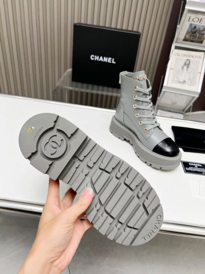 Chanel grey lace-up design non-slip wear-resistant leather boots - Image 6
