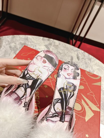 ChristianLouboutin Fish Mouth Fur Ball Sandals High Heels - Image 6
