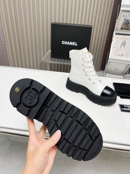 Chanel white lace-up design non-slip wear-resistant leather boots - Image 5