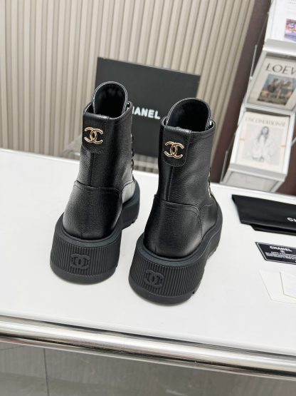 Chanel black strap design non-slip wear-resistant leather boots - Image 6