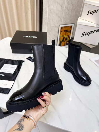 Chanel double-sided elastic design convenient leather black boots - Image 5