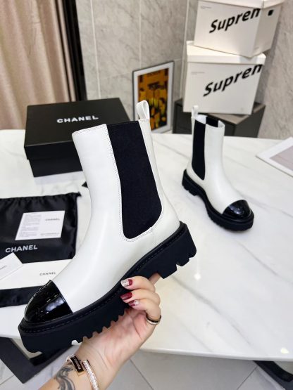 Chanel double-sided elastic design convenient leather white boots - Image 6