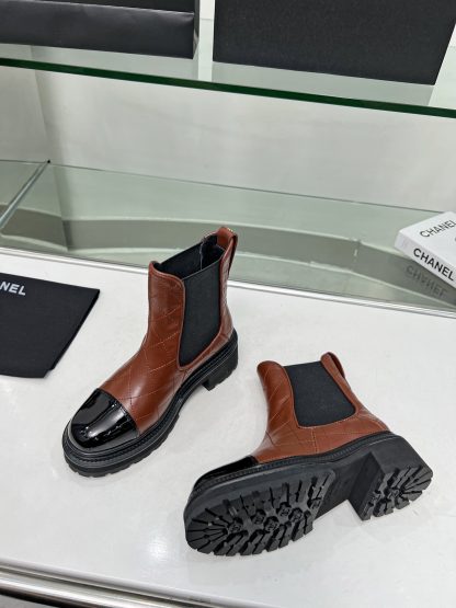 Chanel embroidered thick-soled brown versatile Chelsea boots - Image 6