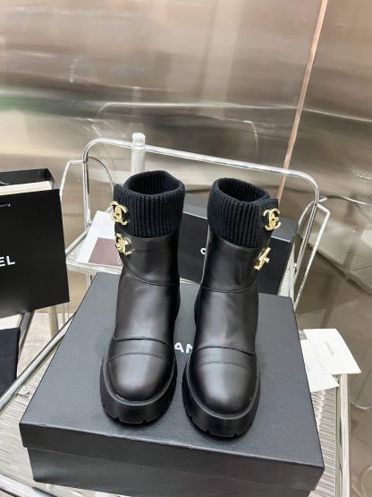 Chanel black autumn and winter leather boots - Image 6