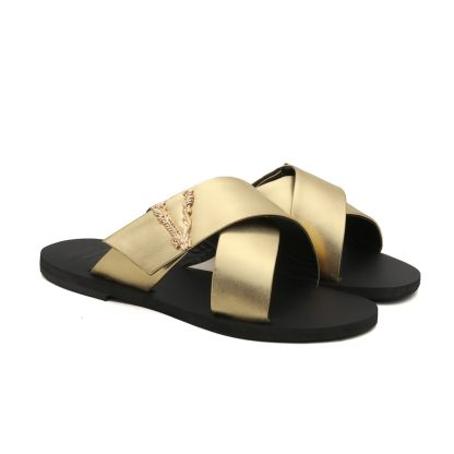 VERSACE Cross V Buckle Flat Sandals - Image 7