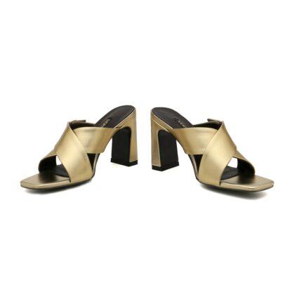 VERSACE chunky heel V buckle sandals high heels - Image 6
