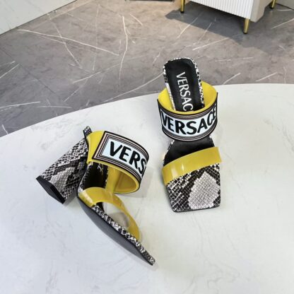 VERSACE square toe block heel sandals high heels - Image 6