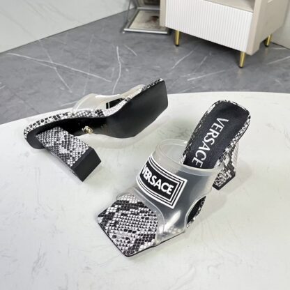 VERSACE square toe block heel sandals high heels - Image 6