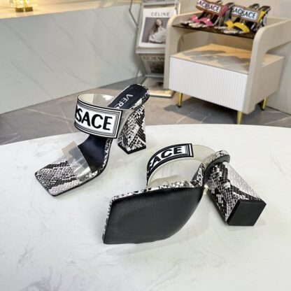 VERSACE square toe block heel sandals high heels - Image 6