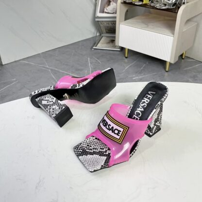 VERSACE square toe block heel sandals high heels - Image 6