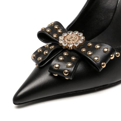 VERSACE Gold Stud Bow High Heels - Image 6