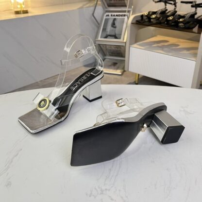 VERSACE new square toe chunky heel sandals high heels - Image 6