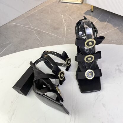 VERSACE new square toe chunky heel sandals high heels - Image 6