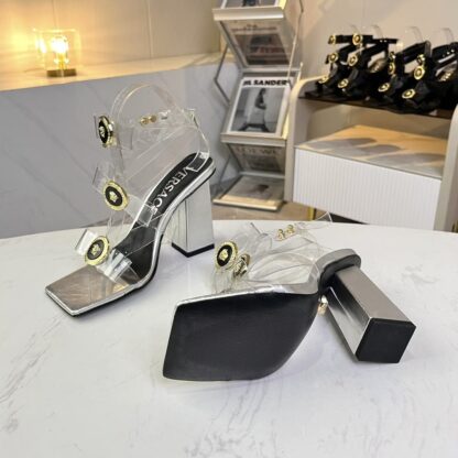 VERSACE new square toe chunky heel sandals high heels - Image 6