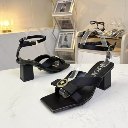VERSACE new square toe chunky heel sandals high heels - Image 6