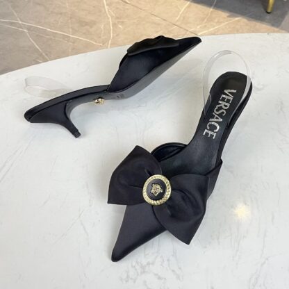 VERSACE Silk Bow Temperament Sandals High Heels - Image 6
