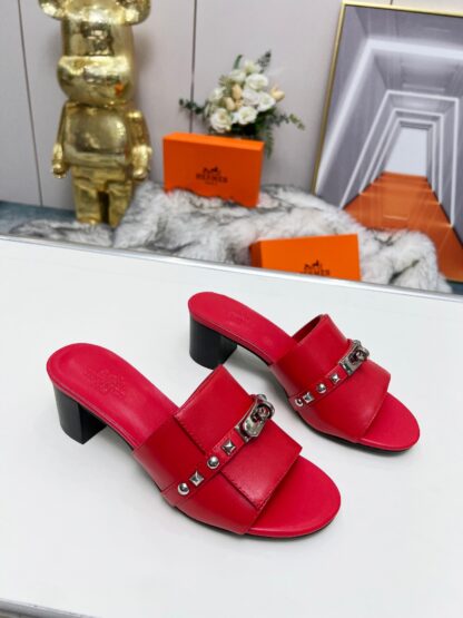Hermès new spring and summer red thick-heeled sandals, heel height 5cm - Image 6