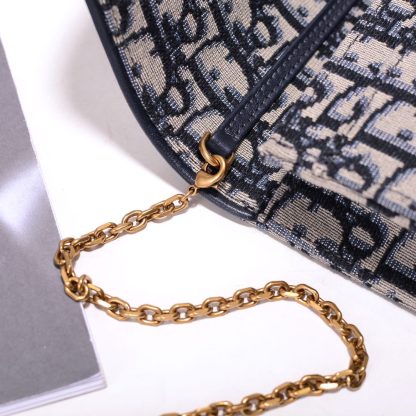 Dior jacquard canvas blue with cowhide large clutch bag - Image 6