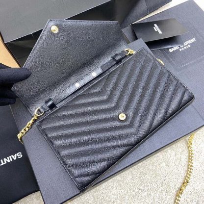 Ysl 𝑴𝒐𝒏𝒐𝒈𝒓𝒂𝒎 𝑾𝒐𝒄 black caviar pattern envelope bag - Image 6