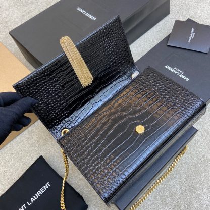 Ysl black gold buckle crocodile shoulder bag - Image 6