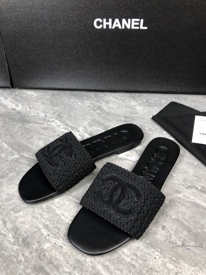 Chanel Deep Black New Fabric Sheepskin Slippers - Image 6