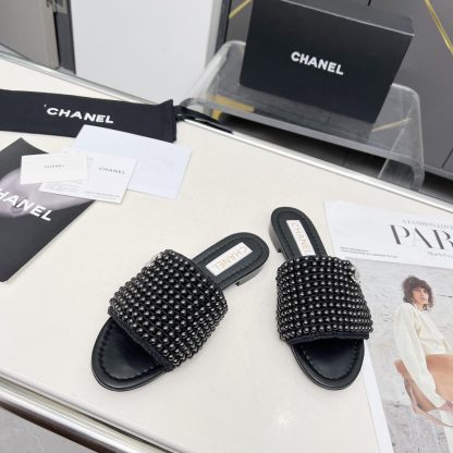 Chanel Spring/Summer Black Dance Shoes Collection Sewn Pearl Vintage Slippers - Image 6