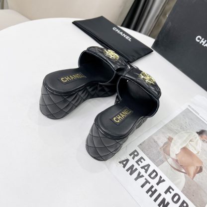 Chanel black spring and summer series European and American catwalk new slippers heel height 6.5 - Image 6