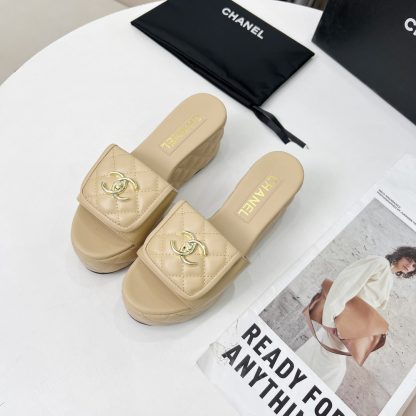 Chanel apricot spring and summer series European and American catwalk new slippers heel height 6.5 - Image 6