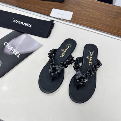 Chanel Spring/Summer Black Delicate Shoes and Customized Flower Flip Flops Heel Height 1.5cm - Image 6