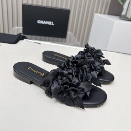 Chanel Spring/Summer Dance Shoes Series Black Slim Retro Feeling Custom Flower Slippers Heel Height 1.5cm - Image 6