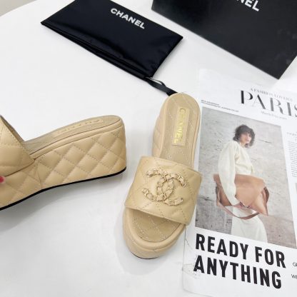 Chanel Spring/Summer Dance Shoes Series Apricot European and American Catwalk New Slippers Heel Height 6.5cm - Image 6