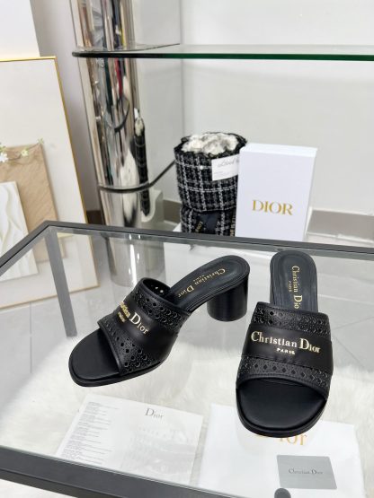 Dior D-Lane Slide Round Heel Hollow High Heel Sandals - Image 6