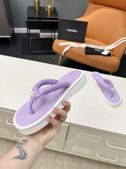 Chanel's hot summer cute macaron purple flip flops Sole thickness: 2cm - Image 6