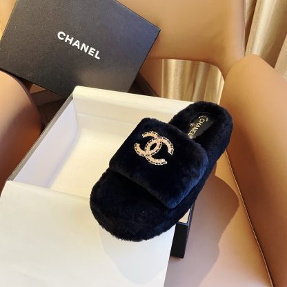 Chanel new black pure natural lambswool slippers - Image 6