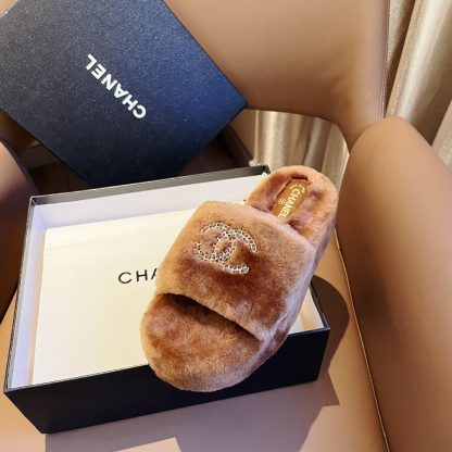 Chanel new coffee brown pure natural lambswool slippers - Image 6