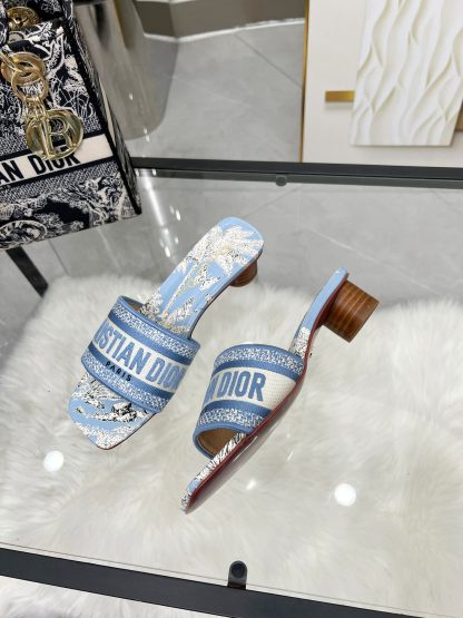 Dior light blue monogram embroidered high-heeled sandals - Image 6