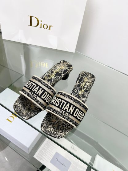 Dior ladies' monogram embroidered leather mid-heel sandals