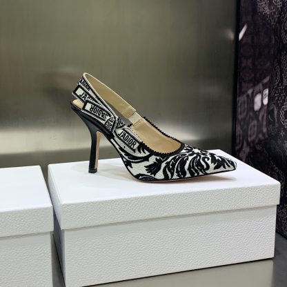 Dior Quake Oblique jacquard embroidered letter logo black and white color-blocking high heels - Image 6