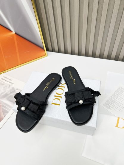 Dior Round Toe Pearl Open-Toe Slippers - Image 6