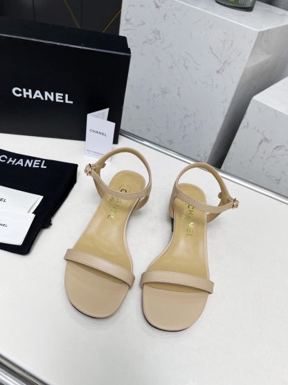 Chanel apricot one-strap gold-plated heel sandals Heel height: 3.5cm - Image 6