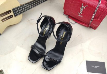 YSL letter metal buckle lacquered YSL letter high-heeled sandals - Image 7