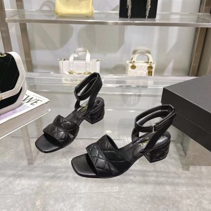 Chanel black spring and summer new classic sandals heel height 5cm - Image 7