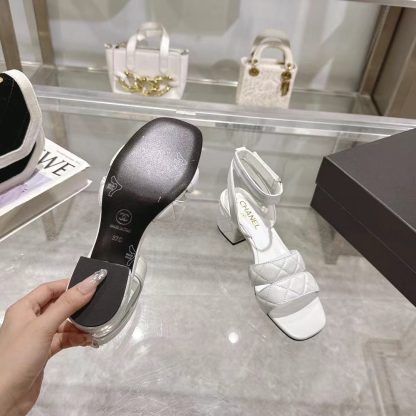 Chanel white spring and summer new classic sandals heel height 5cm - Image 7