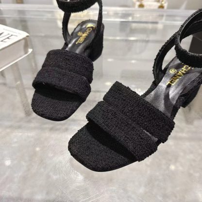 Chanel black spring and summer new embroidered Linge classic sandals, heel height 5cm - Image 6