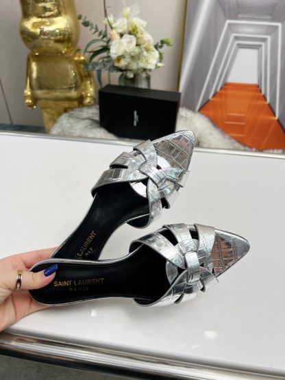 Ysl Silver Elegant Slippers - Image 7