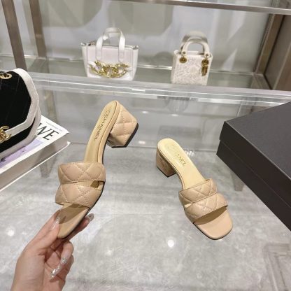 Chanel Spring/Summer New Arrival Apricot Embroidered Linge Classic Sandals Heel Height 5cm - Image 7