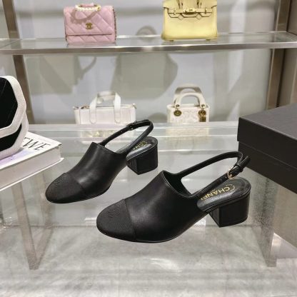 Chanel black spring and summer new classic imported sheepskin sandals heel height 5cm - Image 7