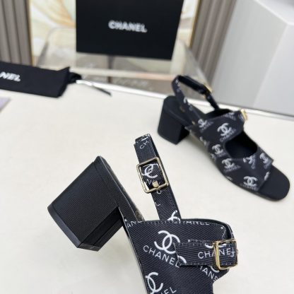 Chanel Spring/Summer Dancing Shoes Collection Black Printed Slimming Sandals Heel Height 5cm - Image 7