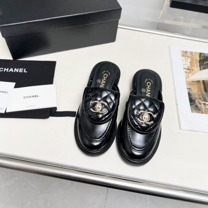 Chanel autumn and winter new goddess elegant temperament black patent leather half slippers - Image 7