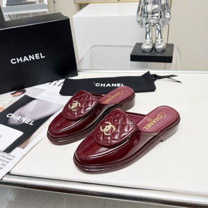 Chanel autumn and winter new goddess elegant temperament red shiny leather half slippers - Image 7
